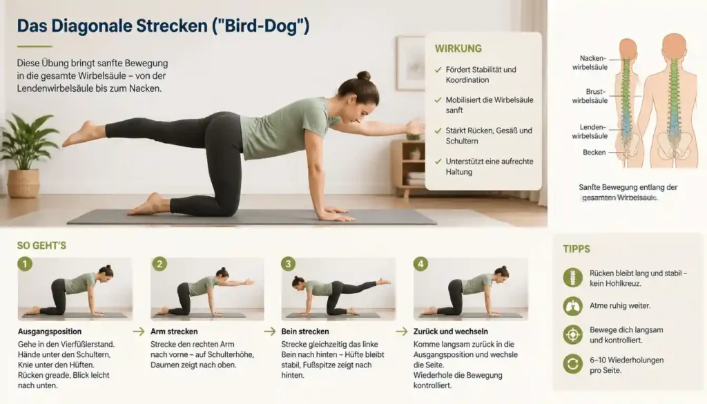Diagonales Strecken - Bird Dog